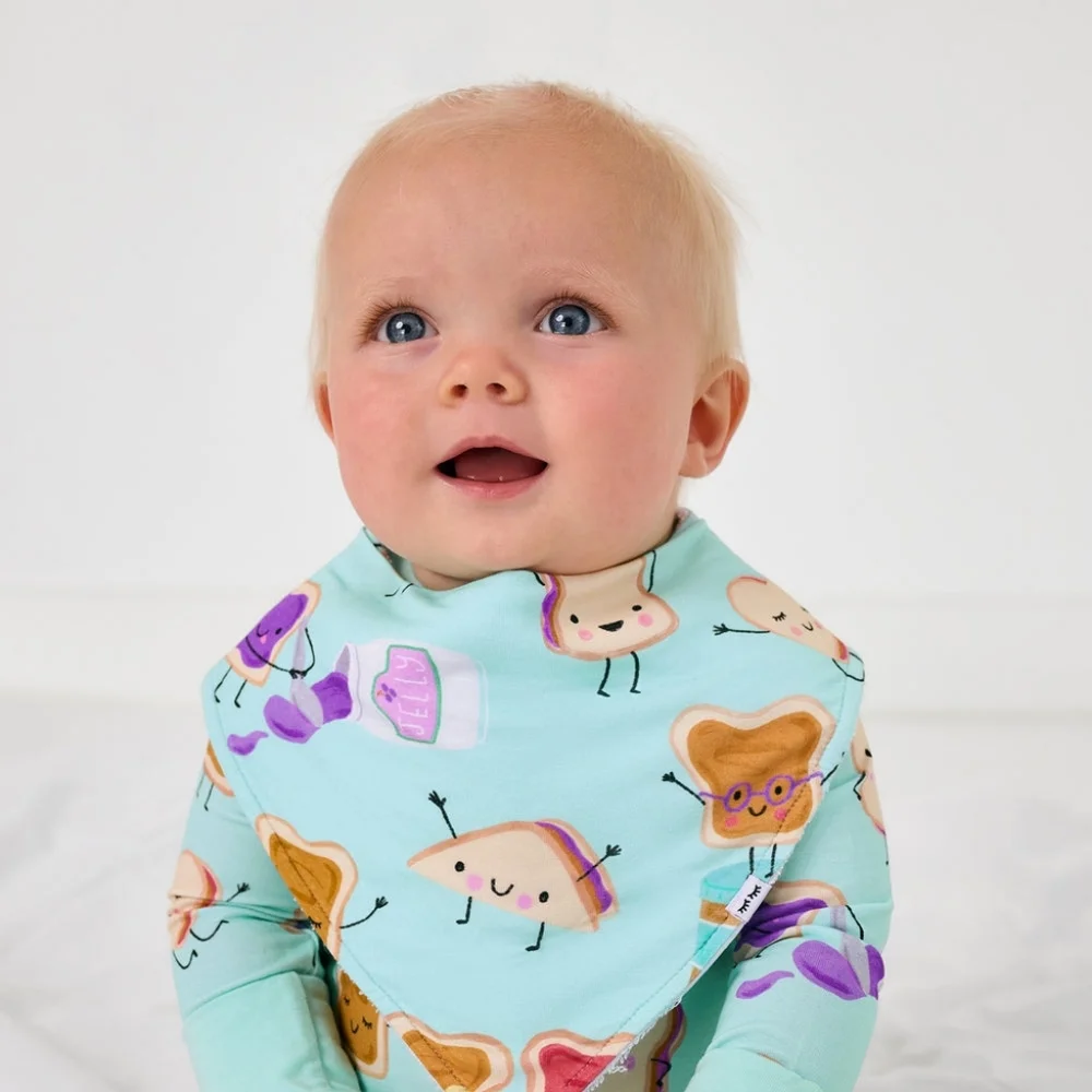 NIB Little Sleepies Lunch Buddies Bandana Bib- Bamboo, PB & J, Baby, Soft, Cozy